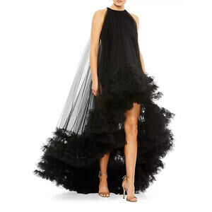 NEW MAC DUGGAL Ruffled Hem High-Low Gown in Black size 8
